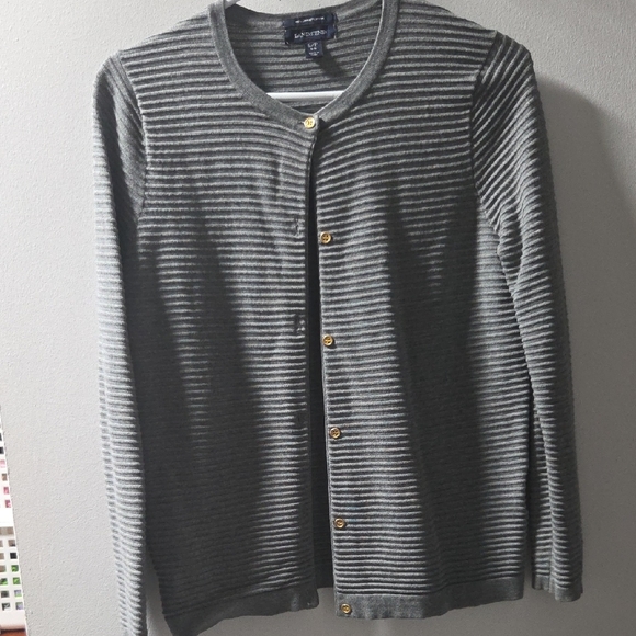 Lands' End Sweaters - Lands' End Gray Striped Button-Up Cardigan